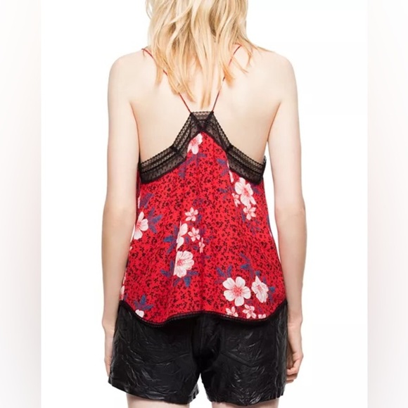 Zadig & Voltaire Christy Pensee Silk Floral Lace Trim Camisole - Picture 2 of 10